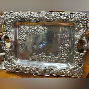 Arthur Court 17” Ornate HEAVY Silver Tray with Grape Design